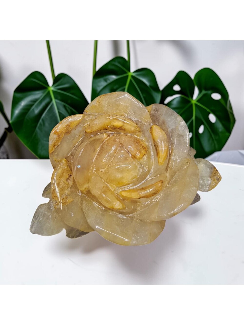 A402. Golden Healer Natural Crystal Rose Carving